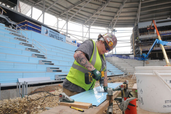 Union carpenter constructing Allianz Field in Saint Paul